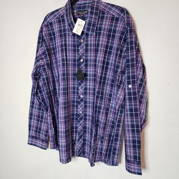 NWT Jared Lang Purple Plaid Roll Tab Sleeve Button down shirt. Men's size 3XL - Picture 12 of 16